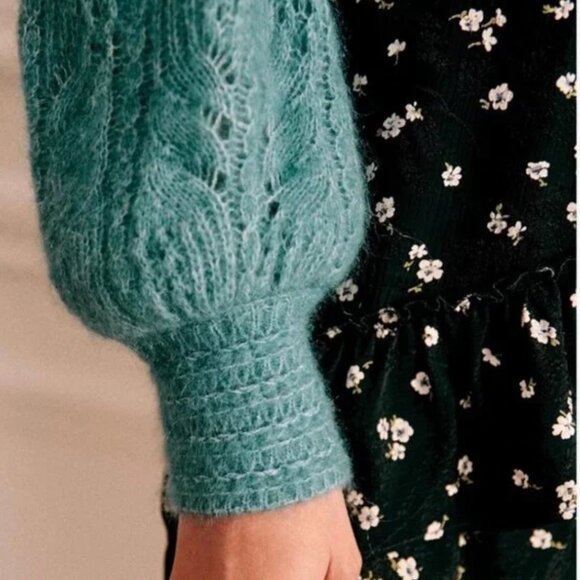 NEW Sezane Alma Cardigan XSmall Peacock Blue Kid Mohair Sweater Knit French - Picture 4 of 9